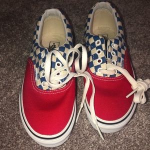 Red/blue/white checkered youth vans size 2.5